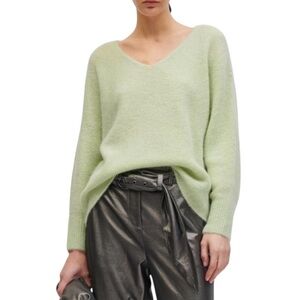 Luisa Cerano alpaca wool blend mint green knit v-neck sweater like new condition